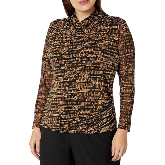 Calvin Klein Womens Wrap Detail Printed black and brown blouse 3X - Picture 1 of 3